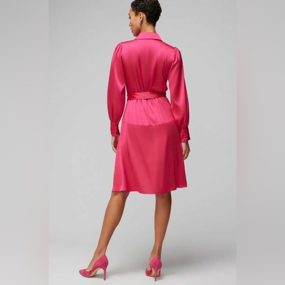new white house black market hot pink satin wrap dress 6 - Picture 2 of 7